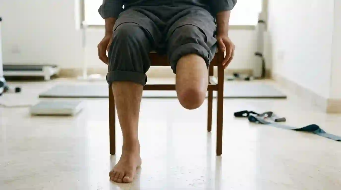 A seated knee exercise at home after amputation