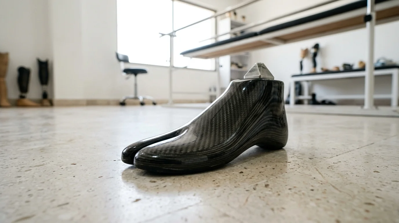 A carbon fibre foot with a split toe