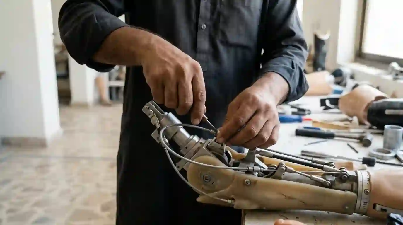 Adjusting the cable on a prosthetic elbow