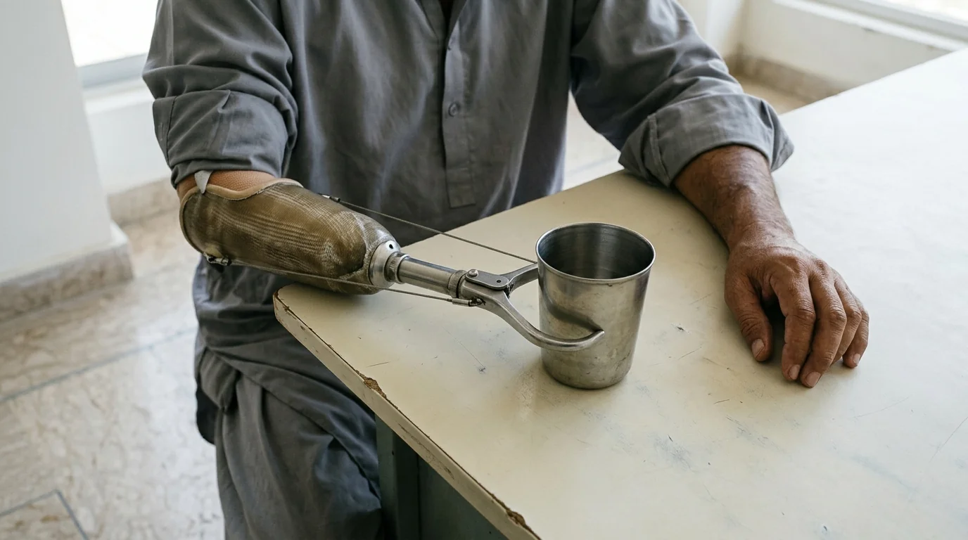 Holding a cup with a body-powered hook