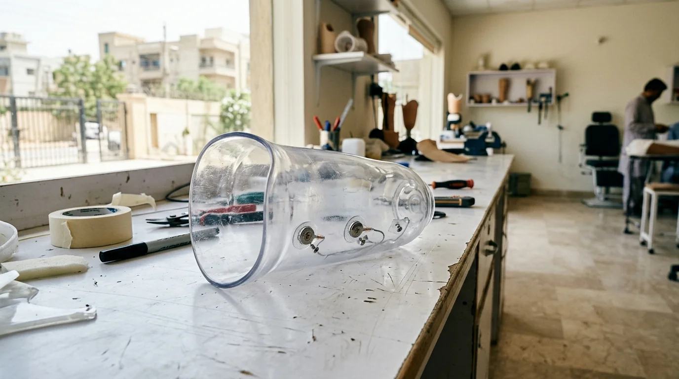 A clear test socket with electrodes fitted inside