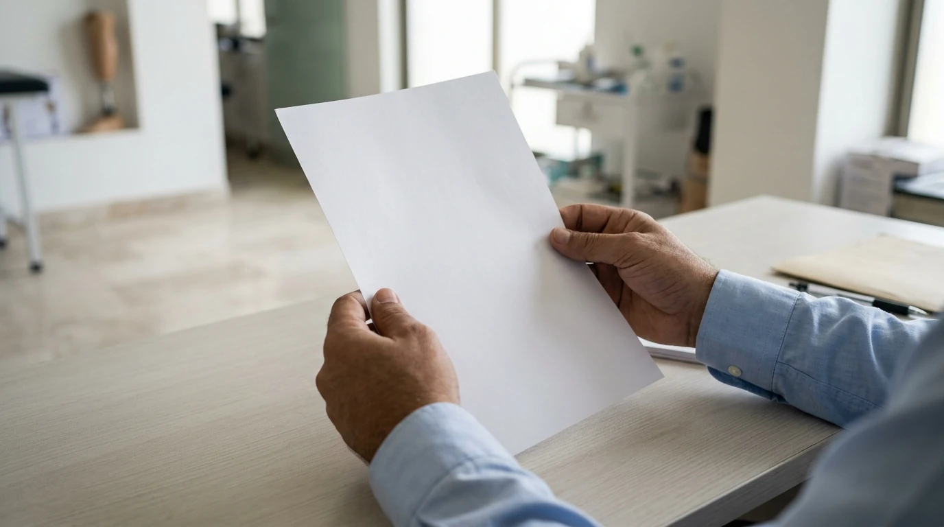 Reading an estimate at a clinic desk