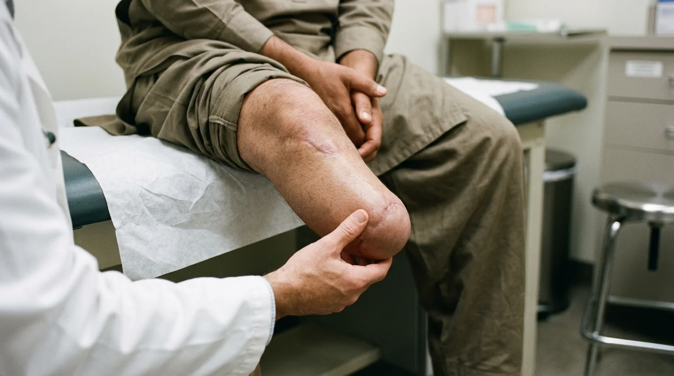 A doctor checking a healed below knee stump