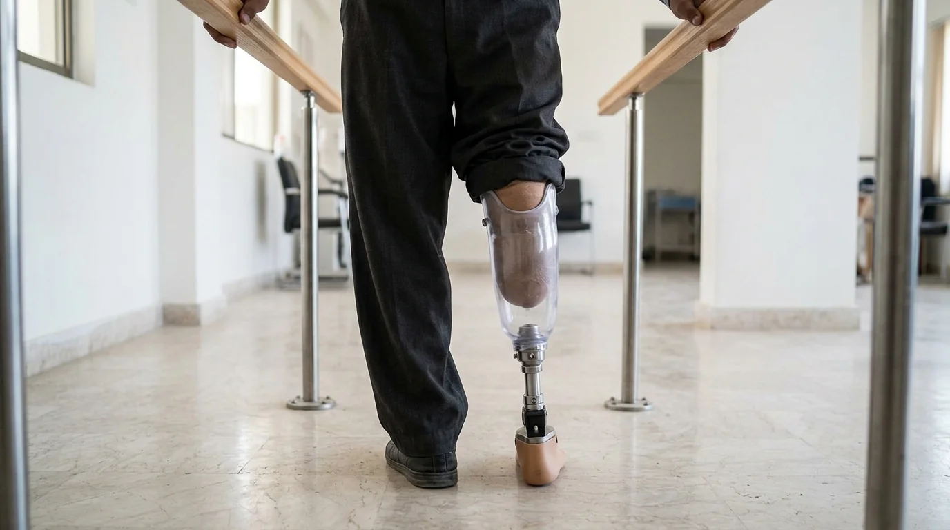 Standing in a clear test socket between parallel bars