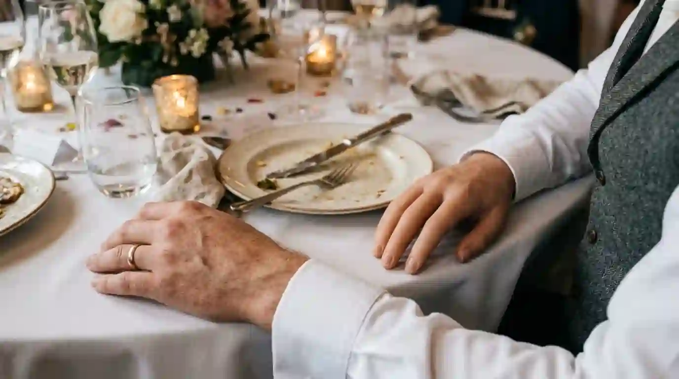 A silicone hand at a wedding table