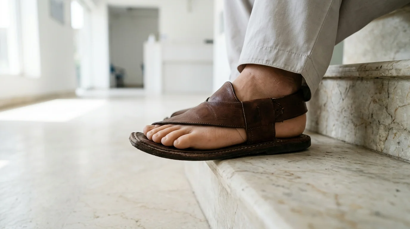 A silicone partial foot worn in a chappal