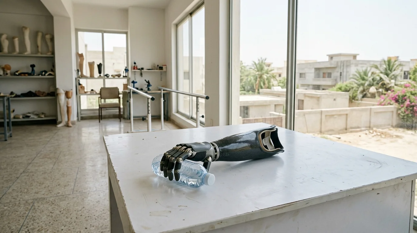A myoelectric hand holding a water bottle