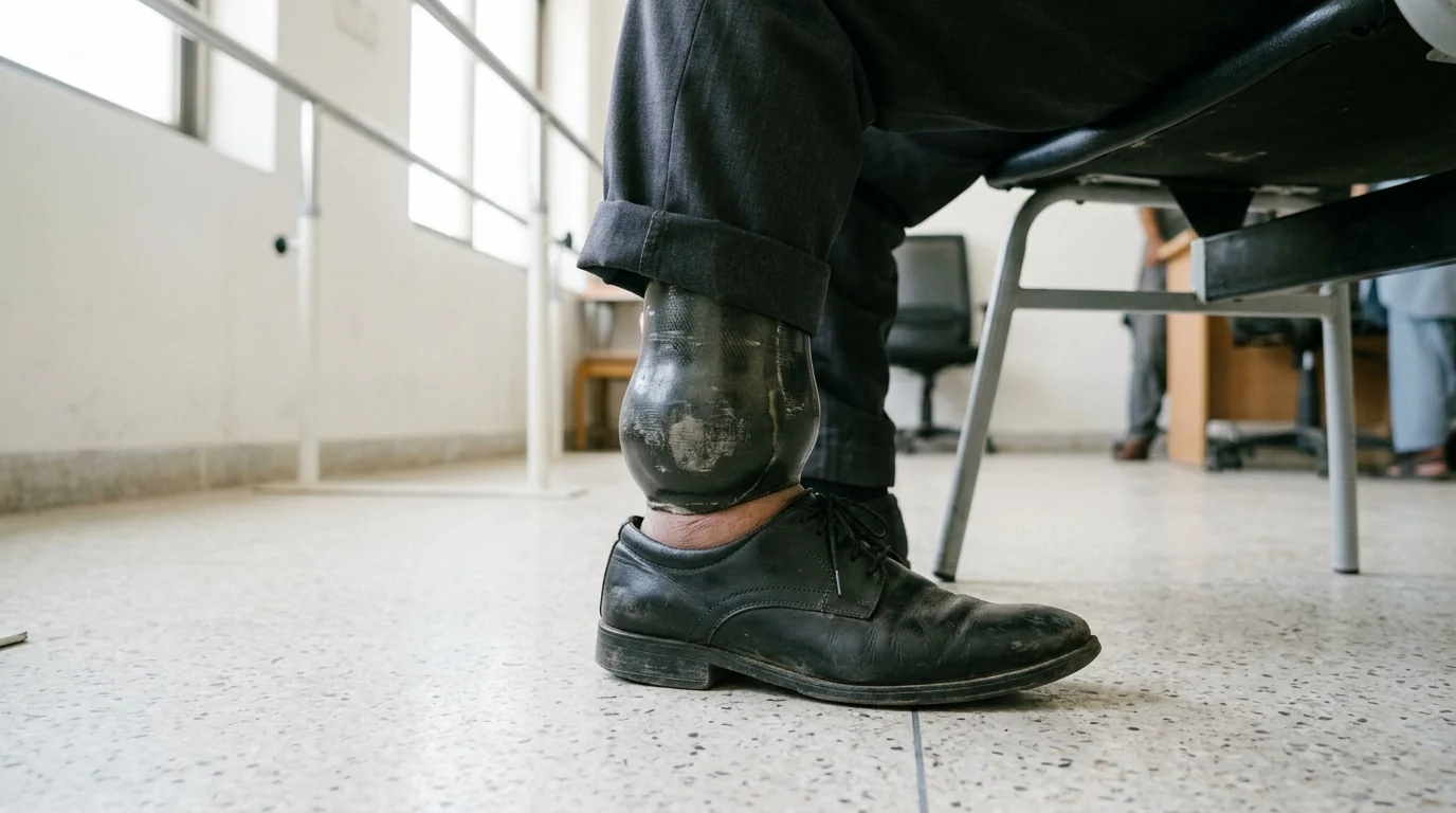 A Syme ankle leg worn with a shoe