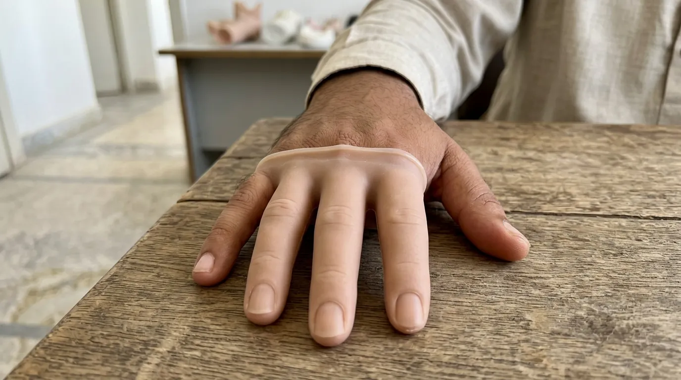A silicone partial hand replacing three fingers
