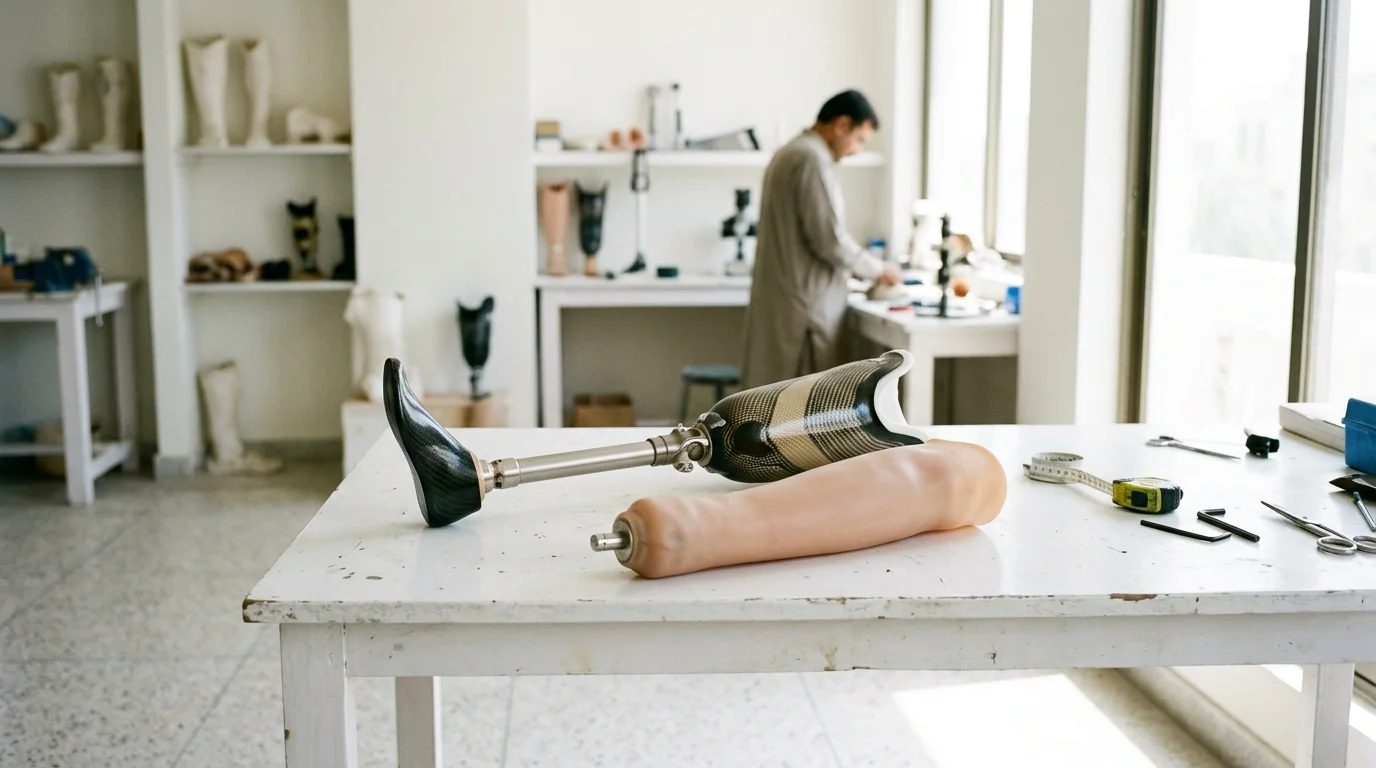 A below knee prosthesis with a carbon foot and a silicone liner