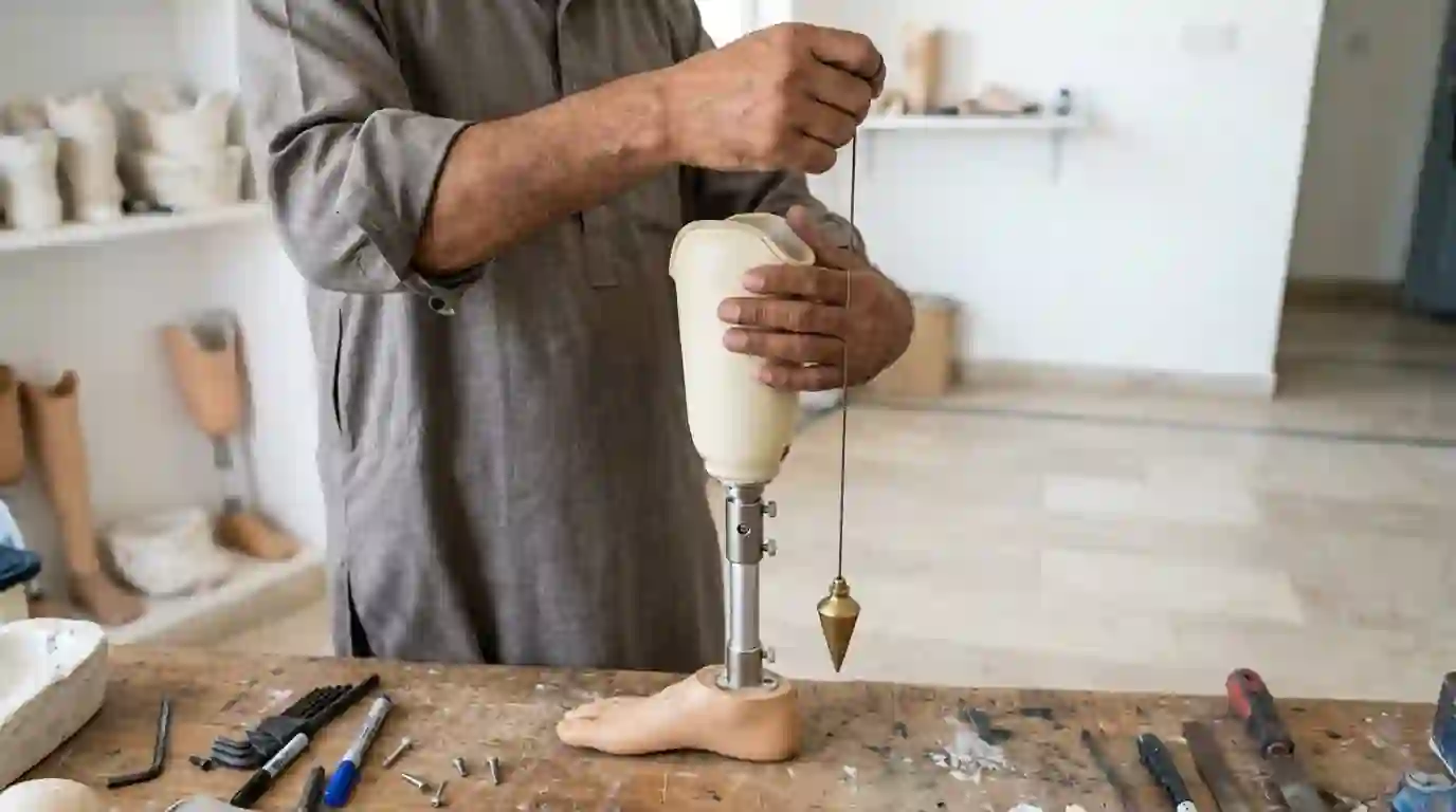 Checking the alignment of a leg with a plumb line